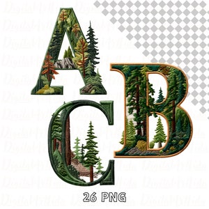 Namaakborduurwerk PNG groen bosalfabet 26 x png/clipartbundel/mooie letters voor uitnodigingskaarten/volledige Engelse alfabetinitialen