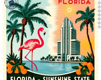 Florida Stamp PNG: Distressed Vintage State Design (Digital Download for Sublimation)