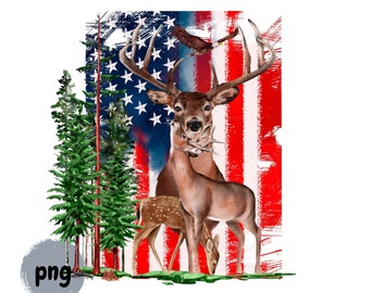 Deer Hunting PNG: American Flag Patriotic Sublimation (Digital Download)