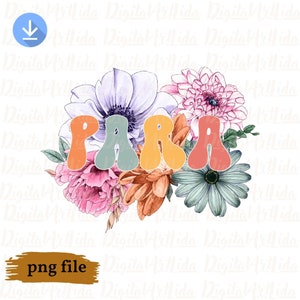 Paraprofesional floral PNG, descarga de diseño retro paraprofesional, diseño de camiseta paraprofesional, transferencia de serigrafía paraprofesional, primera infancia, Groovy Para
