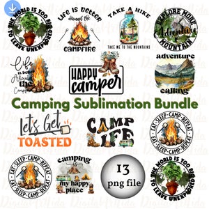 Camping png bundle, Camp life png files, Happy Camper sublimation, Adventure shirt design, Campfire png screen print, Retro Outdoor png