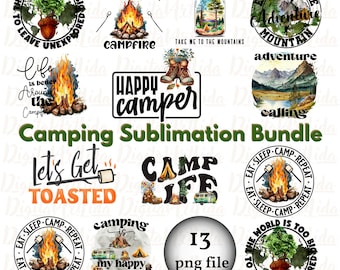 Camping png bundle, Camp life png files, Happy Camper sublimation, Adventure shirt design, Campfire png screen print, Retro Outdoor png