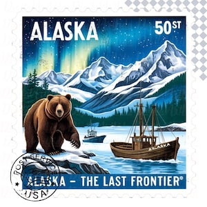 Alaska Stamp State Design, State Stamp Digital Download, United States Png Design, Distressed Vintage Design, United States Patriotic