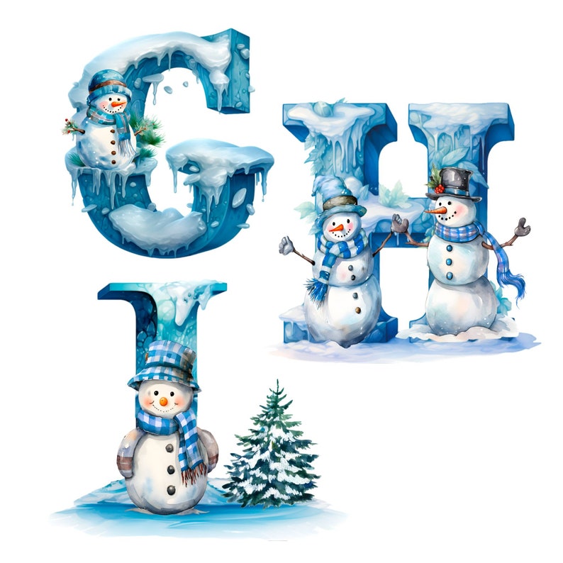 Watercolor Snowman Alphabet: Doodle Letters PNG (digital Download) - Etsy