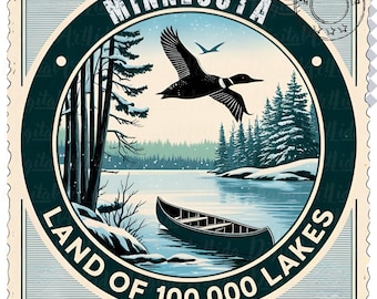Minnesota Stamp Design: Vintage State Pride PNG (Digital Download)