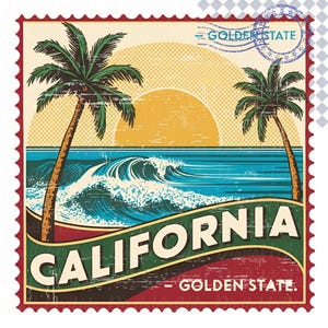 California Stamp State Design, State Stamp Digital Download, United States Png Design, Distressed Vintage Design, United States Patriotic