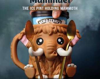 Mammuel the Mammoth Ice Cream Pint Holder with Spoon Slots | Eco-Friendly 3D Print