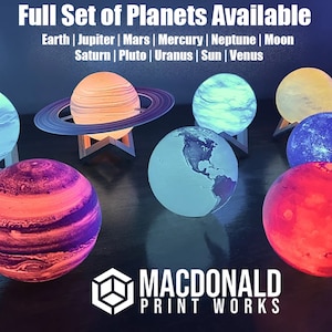 Planet Lamps with 16 Colors (Real Space Data Images), Rechargeable, Remote and Stand included - 3D printed