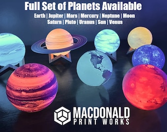 Planet Lamps with 16 Colors (Real Space Data Images), Rechargeable, Remote and Stand included - 3D printed