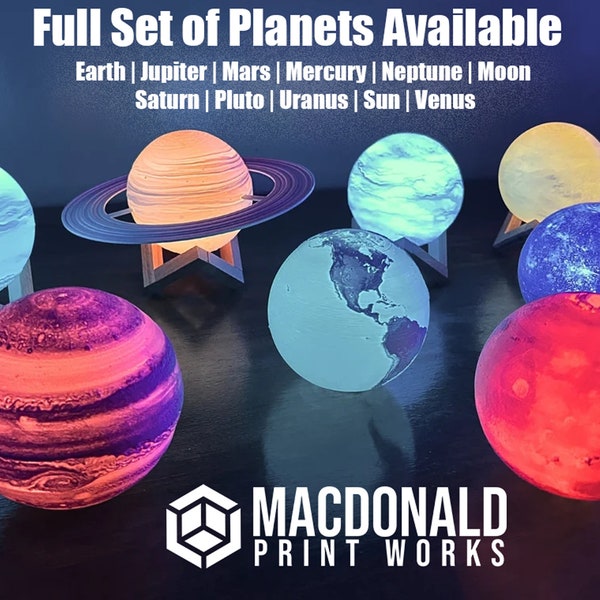 Planet Lamps with 16 Colors (Real Space Data Images), Rechargeable, Remote and Stand included - 3D printed