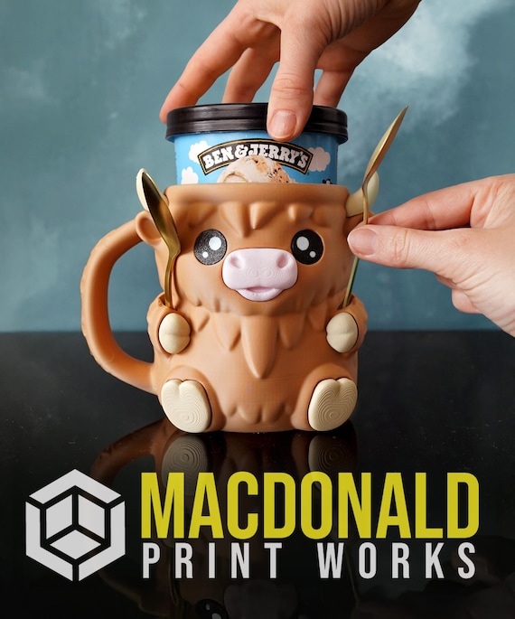 Highland Cow - Porta Pinta Per Gelato, Con Manico Antigelo E 2 Cucchiai
