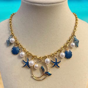 Ocean Charm Necklace – Mermaid Seashell & Starfish Necklace, Beach Jewelry with Pearls