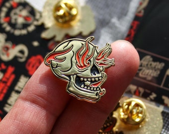 Skull on Fire - 1" Enamel Pin