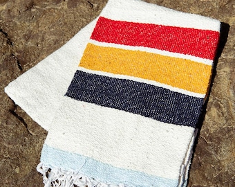 Handwoven Mexican Blanket – Striped Camp Throw, Boho Beach Blanket