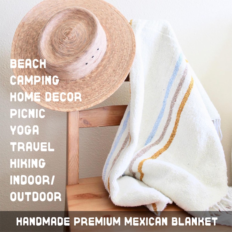 Beach blanket made from upcycled cotton, perfect for beach days, picnics, or yoga. This colorful Mexican blanket is a versatile outdoor blanket, ideal for summer adventures, camping, or as a cozy home decor throw. Soft, lightweight, and eco-friendly, it doubles as a boho throw blanket, blanket gift, or decorative layer for any coastal space. Handwoven by artisans, this sustainable, upcycled cotton blanket adds comfort and style wherever it goes.