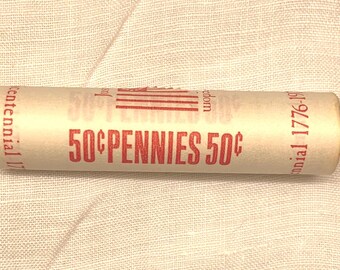1977 Uncirculated Penny in rolls of 50 coins