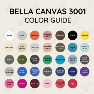 Carta de colores editable Bella Canvas 3001, carta de colores editable 3001, carta de colores 3001, guía de colores editable bella canvas 3001