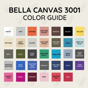 Carta de colores editable Bella Canvas 3001, carta de colores editable 3001, carta de colores 3001, guía de colores editable bella canvas 3001