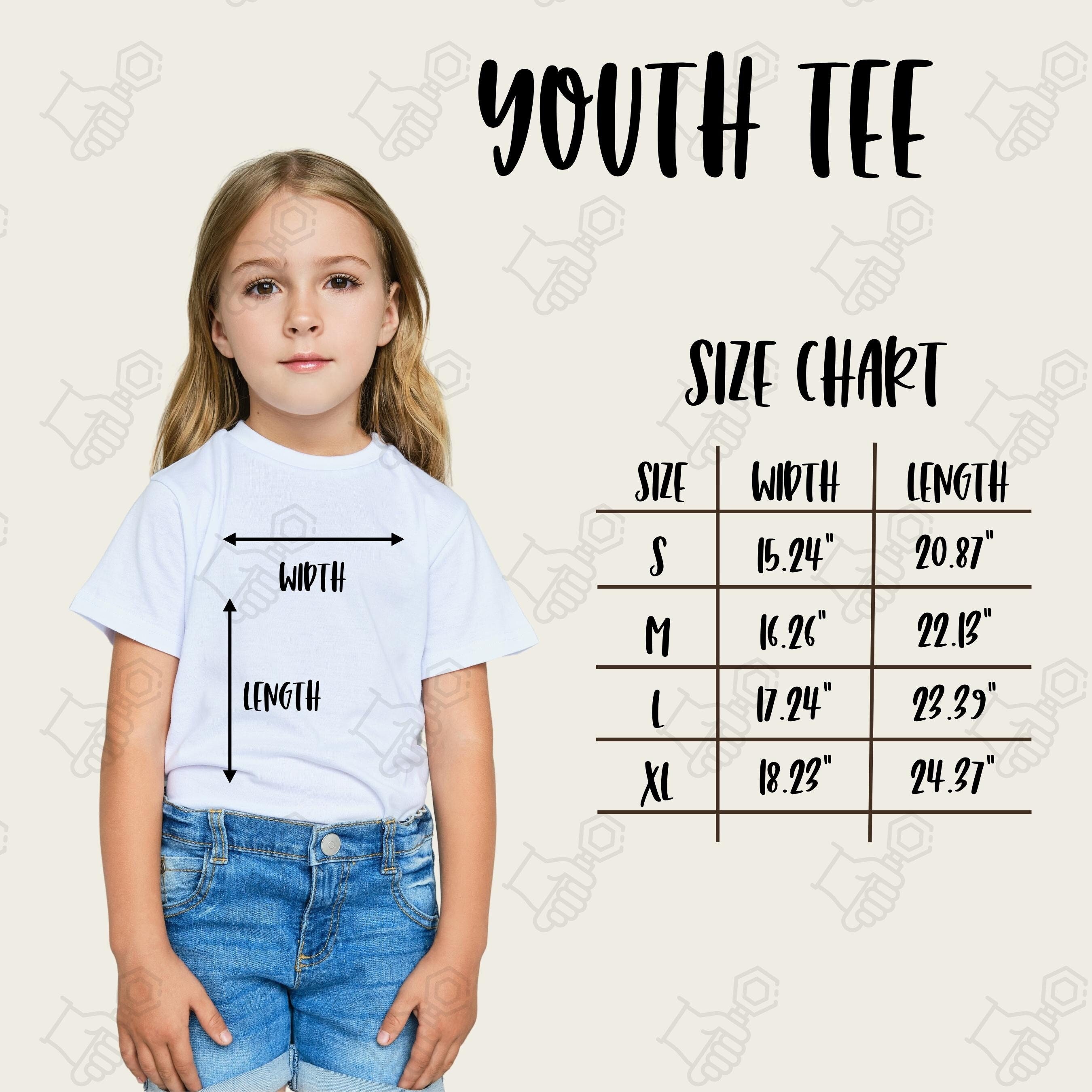 Bella Canvas Youth Tee Size Chart, Bella Canvas Size Chart, 3001Y