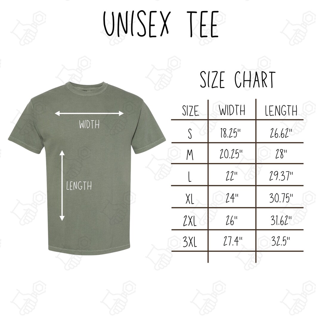 Comfort Colors 1717 Size Chart, Size Chart for Comfort Colors, C1717 ...