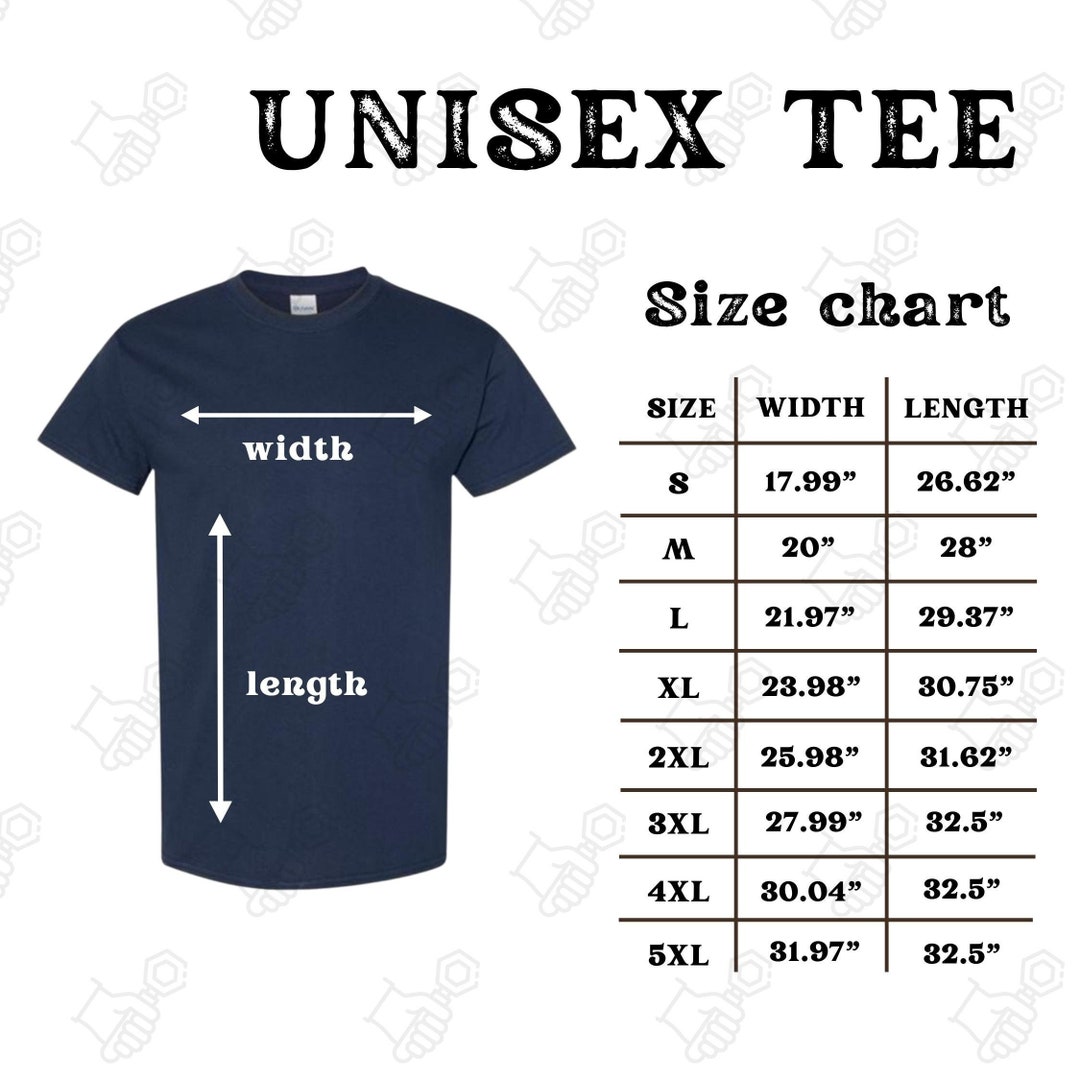 Gildan 5000 Size Chart, Size Chart for Gildan, Gildan 5000 Mockup and