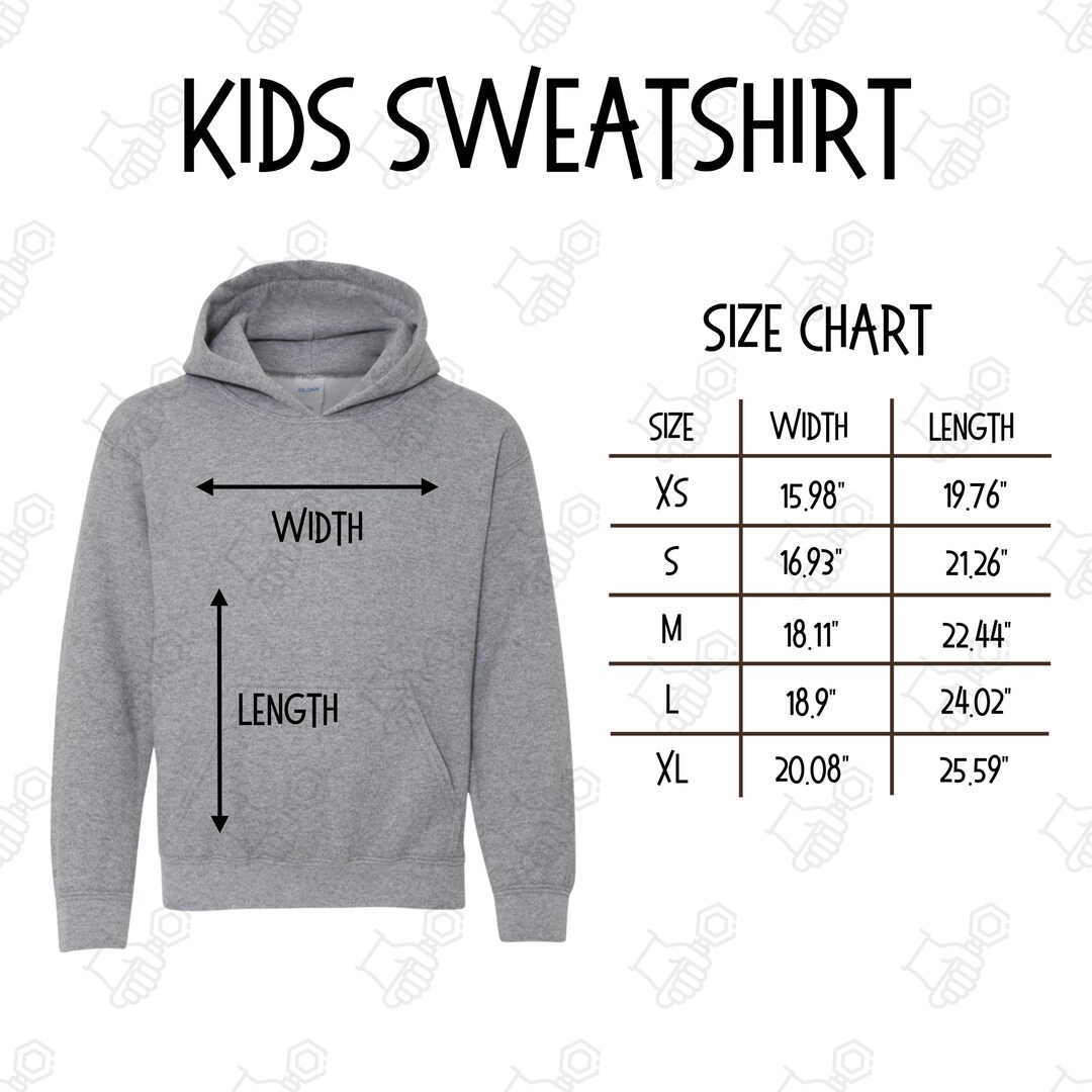 Gildan 18500B Size Chart, Size Chart for Gildan, Gildan 18500B Mockup