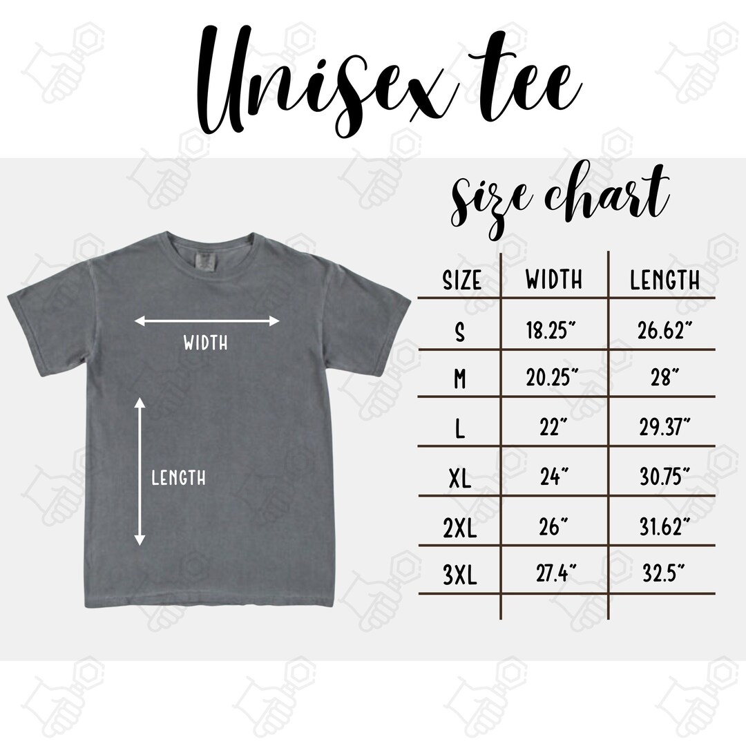 Comfort Colors 1717 Size Chart, Size Chart for 1717, C1717 Mockup and ...