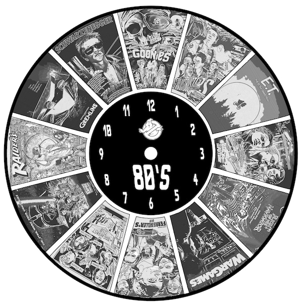 80s movie poster clock face