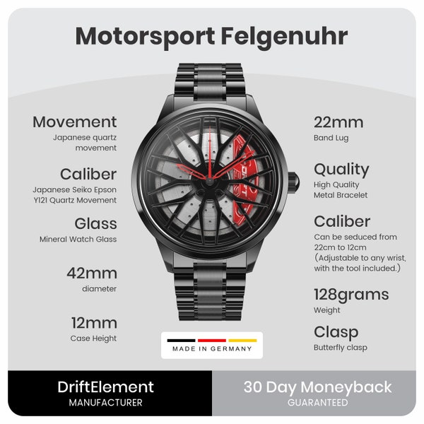 Montre à jante DriftElement® Motorsport | Montres-bracelets élégantes et luxueuses avec bord | Meilleur cadeau pour mari