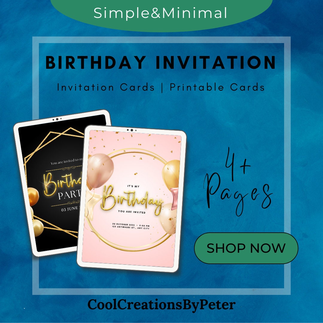 Digital Birthday Invitation Template, Electronic Birthday Invitation
