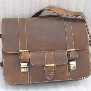 Leather Briefcase In 18 Inches , Leather Laptop Bag , Leather Messenger Bag , For Office , School , College , Satchel Bag ,