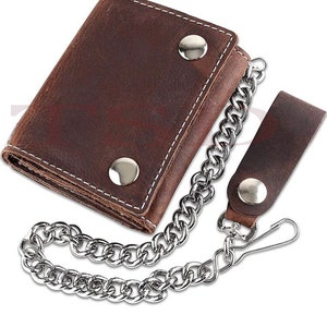 Cartera de cuero, cartera de cuero personalizada unisex, cartera de cuero personal personalizada hecha a mano con cadena