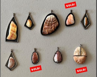 Sterling Silver Hawaiian Seashell Pendants Vintage 70s One-of-a-Kind Handcrafted with Hawaiian Scallop Shells
