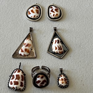 Sterling Silver Hawaiian Seashell Earrings; Ring & Pendants; Vintage 70s; One-of-a-Kind Handcrafted with Hebrew Cone Shell