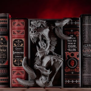 Demons Peeking Book Nook - Fantasy Book Shelf Decor - Book Lovers Gift - Horror Bookend
