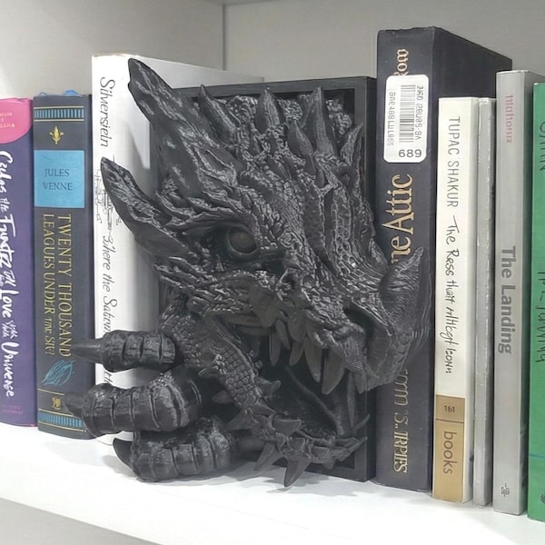 Dragon Peeking Book Nook - Fantasy Book Shelf Decor - Book Lovers Gift - Horror Bookend