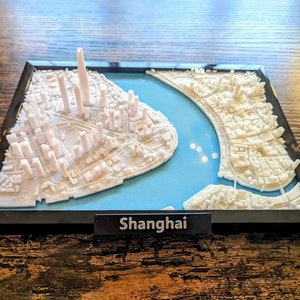 Plan de la ville 3D de Shanghai, Chine - oeuvre d'art murale personnalisée - plan 3D - Art déco bureau à domicile - cadeau de pendaison de crémaillère - impression poster ville
