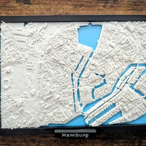 Hambourg, Allemagne, plan de la ville - oeuvre d'art murale personnalisée - plan des rues 3D - décoration d'art pour bureau à domicile - cadeau de pendaison de crémaillère - impression poster de la ville