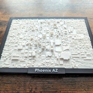 Plan de la ville 3D de Phoenix, Arizona, États-Unis - oeuvre d'art murale personnalisée - plan 3D - Art déco bureau à domicile - cadeau de pendaison de crémaillère - impression poster ville