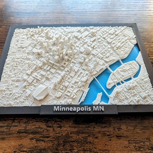 Plan de la ville de Minneapolis, Minnesota, États-Unis, art mural personnalisé, plan des rues 3D, décoration d'art pour bureau à domicile, cadeau de pendaison de crémaillère, impression d'affiche de la ville