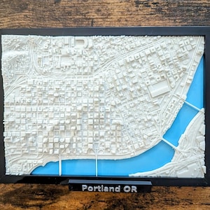 Carte de la ville 3D de Portland, Oregon, États-Unis - oeuvre d'art murale personnalisée - plan 3D - Art déco bureau à domicile - cadeau de pendaison de crémaillère - impression poster ville