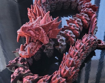 Articulating Dragon Midgard Serpent 28" Long - Articulated Dragon Flexi Toy - 3D Print Sensory Stress Fidget Toy - Bookshelf Decor