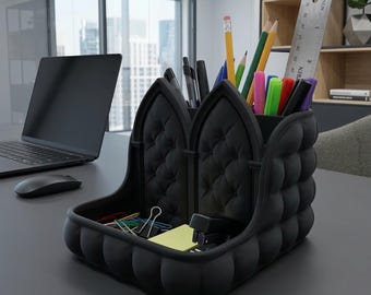 Organizador de escritorio gótico / Portalápices con forma de arco de catedral / Decoración de oficina estilo academia oscura / Accesorios de escritorio góticos acolchados / Soporte para brochas de maquillaje