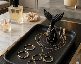 Bandeja para joyas con forma de cola de sirena - Bandeja para baratijas con diseño de ondas oceánicas - Soporte costero para anillos de compromiso, organizador multiusos con estética de sirena - Decoración de tocador