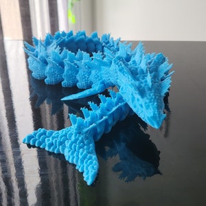 Aquatic Articulated Dragon 23&quot; Long - Articulating Dragons Flexi Toy - 3D Print Sensory Stress Fidget Toy - Bookshelf Decor