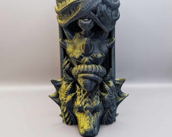 Three Headed Dragon Book Nook and Dark Fantasy Shelf Decor