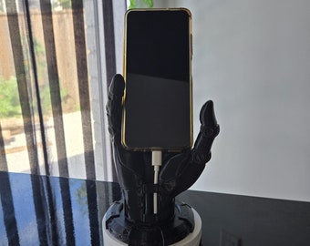 Robotic Hand Phone Holder Stand With Charging Cord Slot - Video Game Controller Stand - Robot Decor
