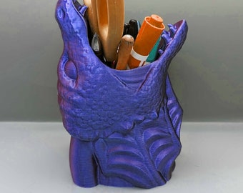 Organiseur de bureau Dragon Mouth - Porte-stylo - Crayon et gobelet utilitaires - Conception d'écailles de dragon - Cadeau dragons
