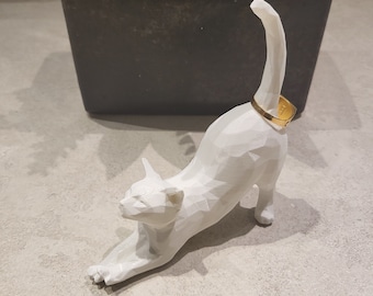 Porta anelli a forma di coda di gatto minimalista - Porta anelli a basso contenuto di poligoni - Regalo di fidanzamento personalizzato - Regalo di San Valentino - Mamma di gatti
