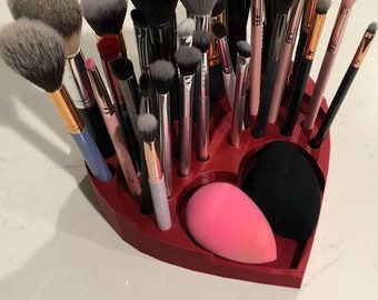 Makeup Brush Holder Designed as a Heart, Multiple Color Options, Cosmetic Storage Organizer